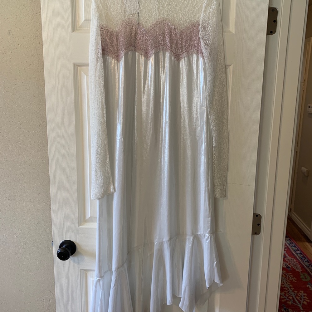 $550 ANAIS JOURDEN Parisian designer white lamé midi dress sz EU 40